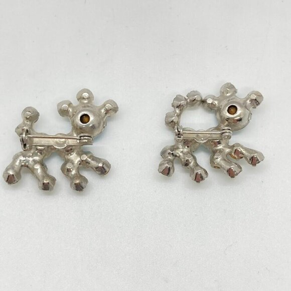 Vintage Set 2 Rhinestone Brooch Pin Blue Clear Gems Dogs Silver Tone Multi Prong - Picture 6 of 11